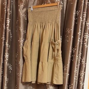 Women's Tan Tiered Smocked-Waist Skirt